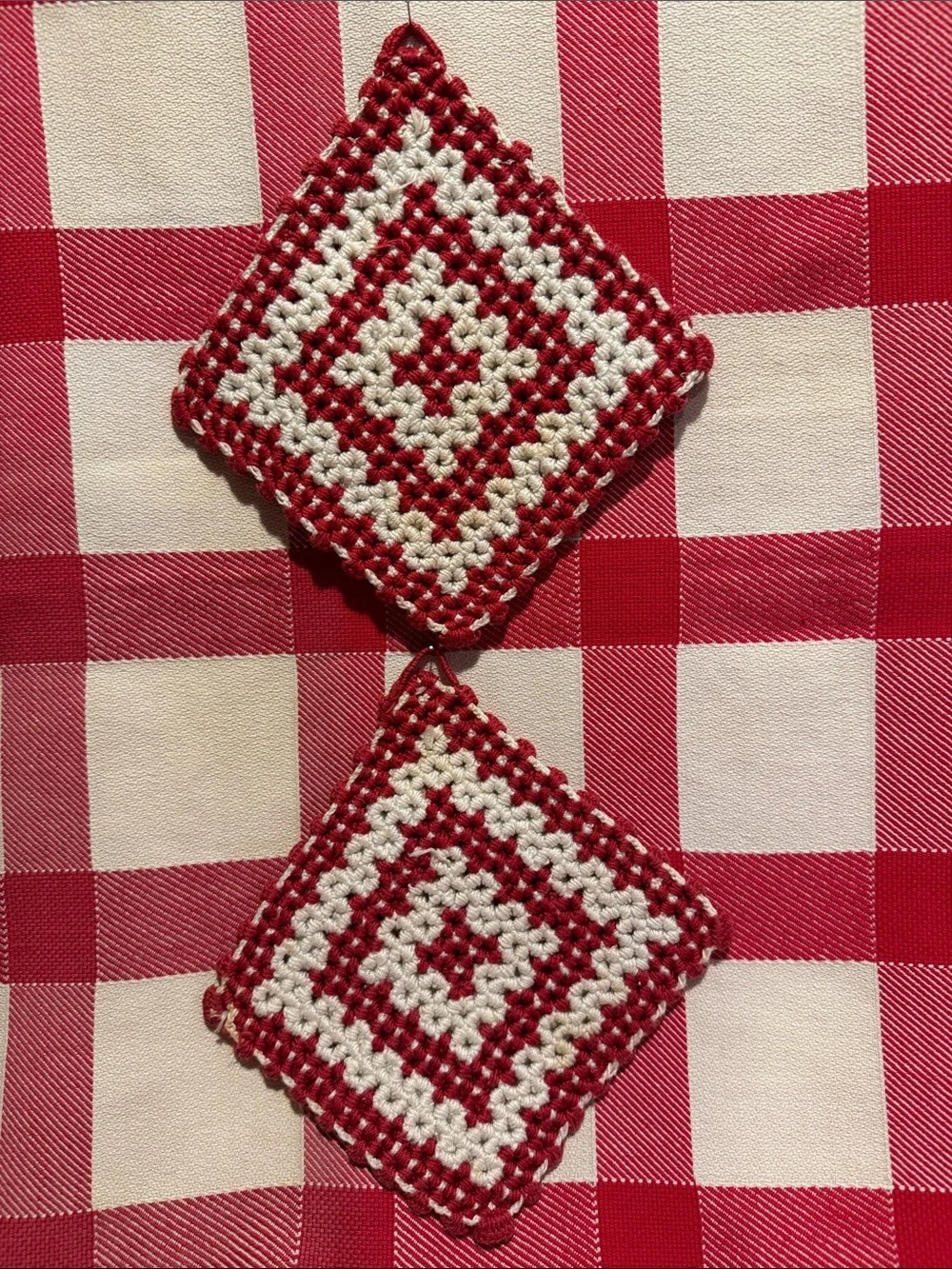 Handmade Crocheted Hot Pads -Red and Cream